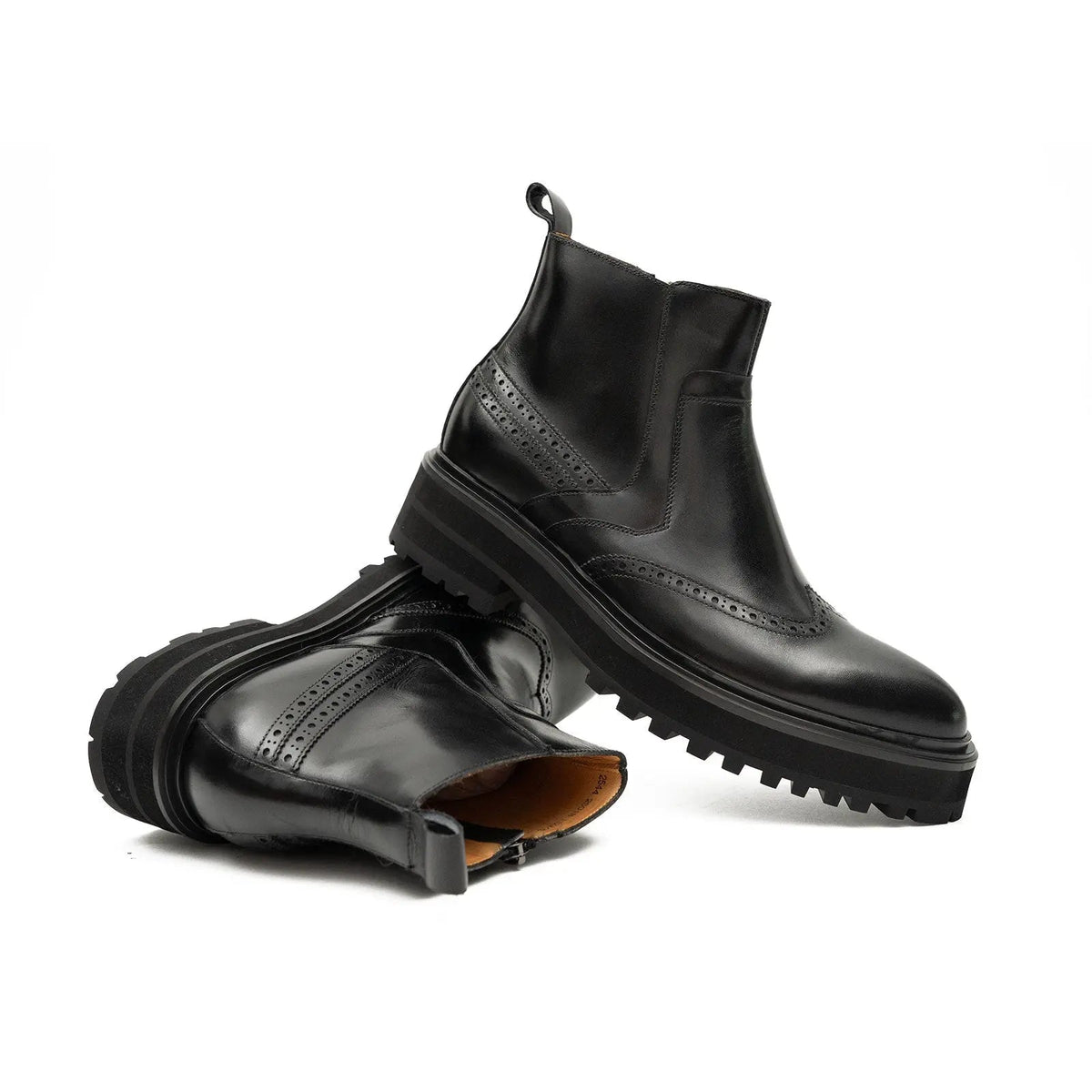 Black Wingtip Chelsea Boot with Lug Sole