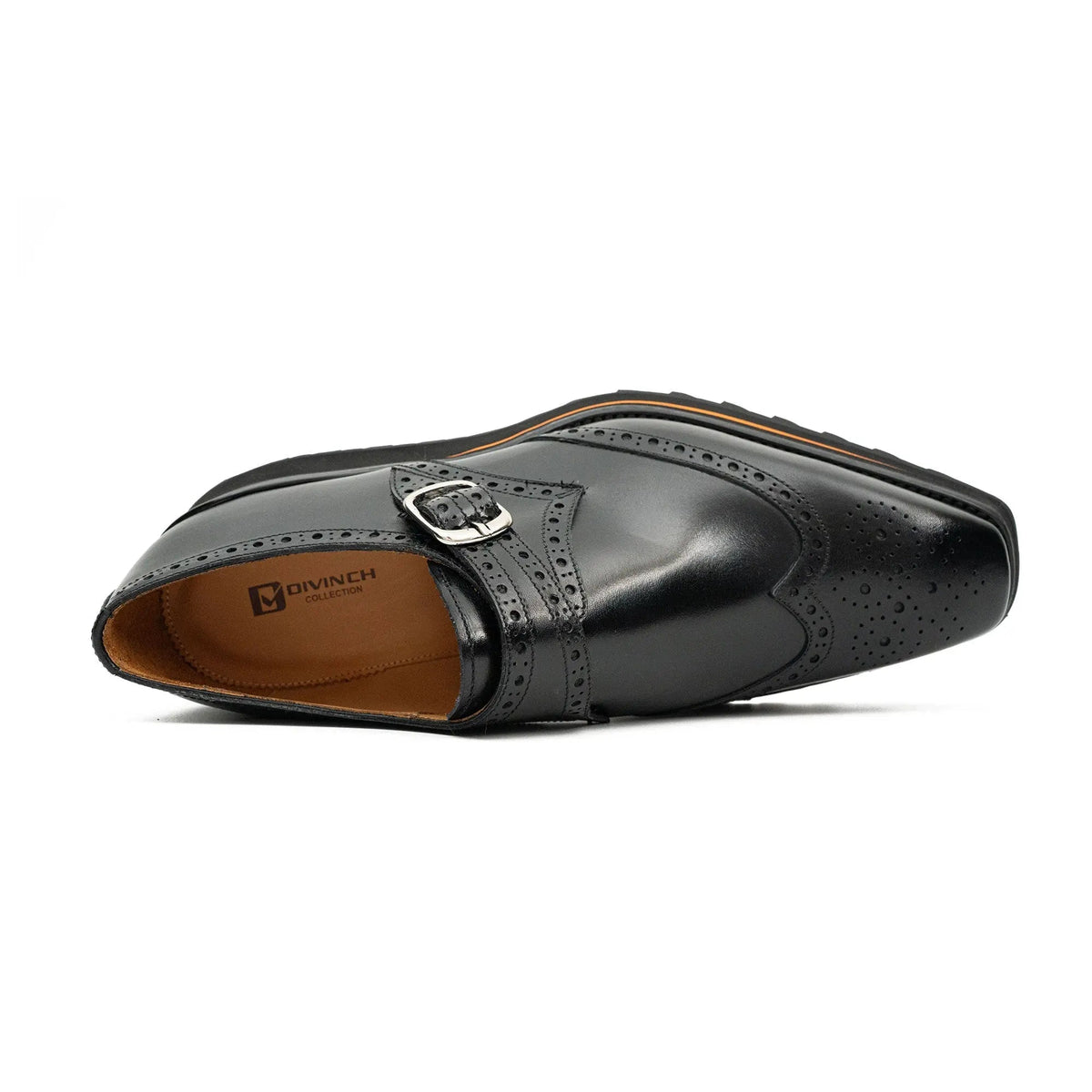 Black Lug Sole Wingtip Buckle Monk Shoe