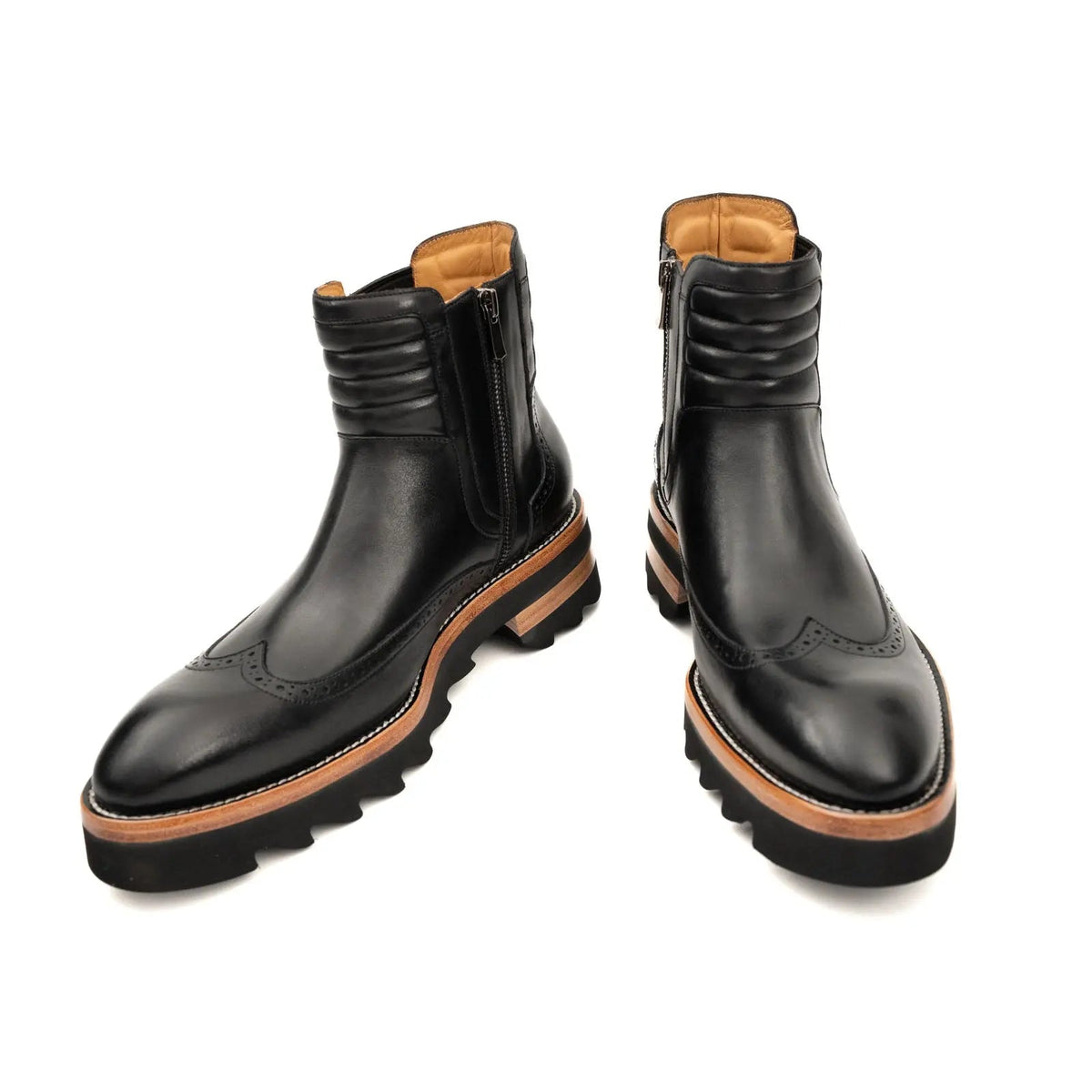 Black Lug Sole Wingtip Chelsea Ankle Boot