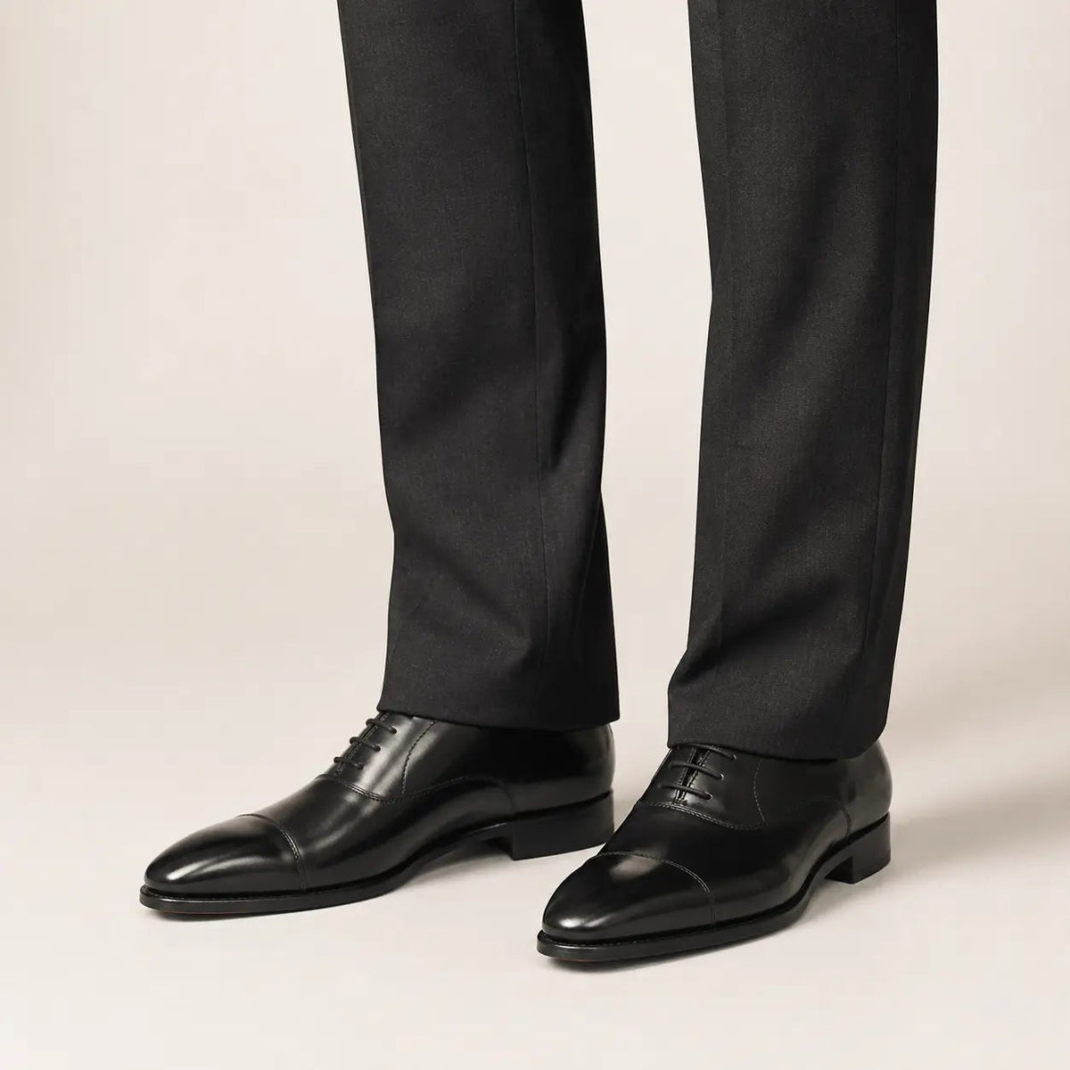 Black Cap-Toe Oxford Shoes with Polished Finish