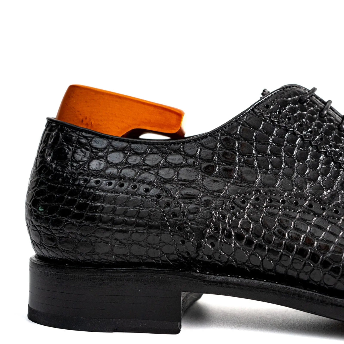 Black Cap-Toe Oxford Shoes with Scale-Pattern Texture
