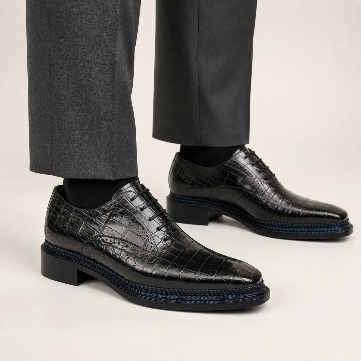 Gray-Black Textured Lace-Up Dress Shoe