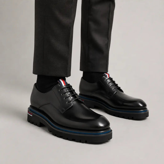 Black Square-Toe Derby Shoes with Pull Tab