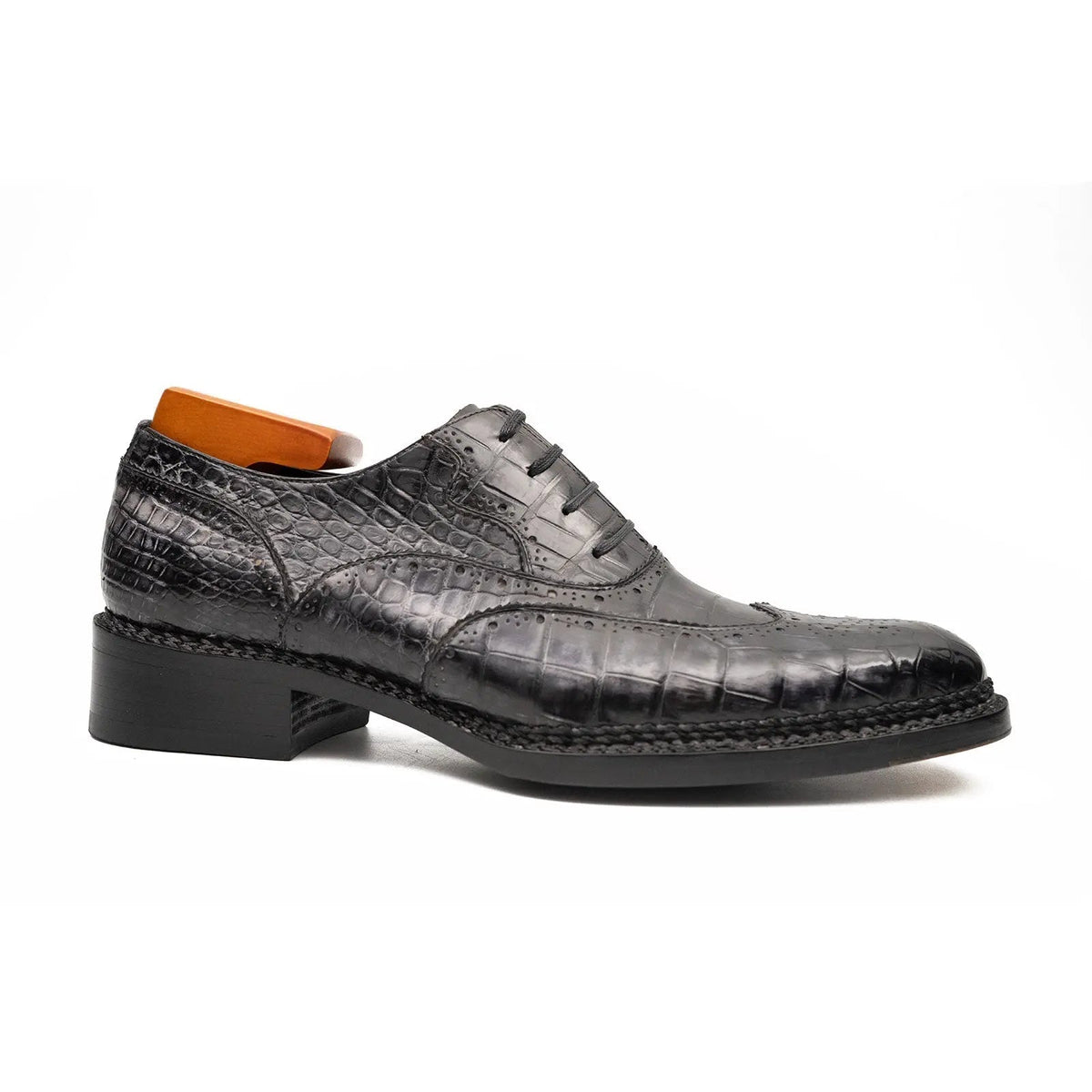 Charcoal Gray-Black Textured Lace-Up Dress Shoe