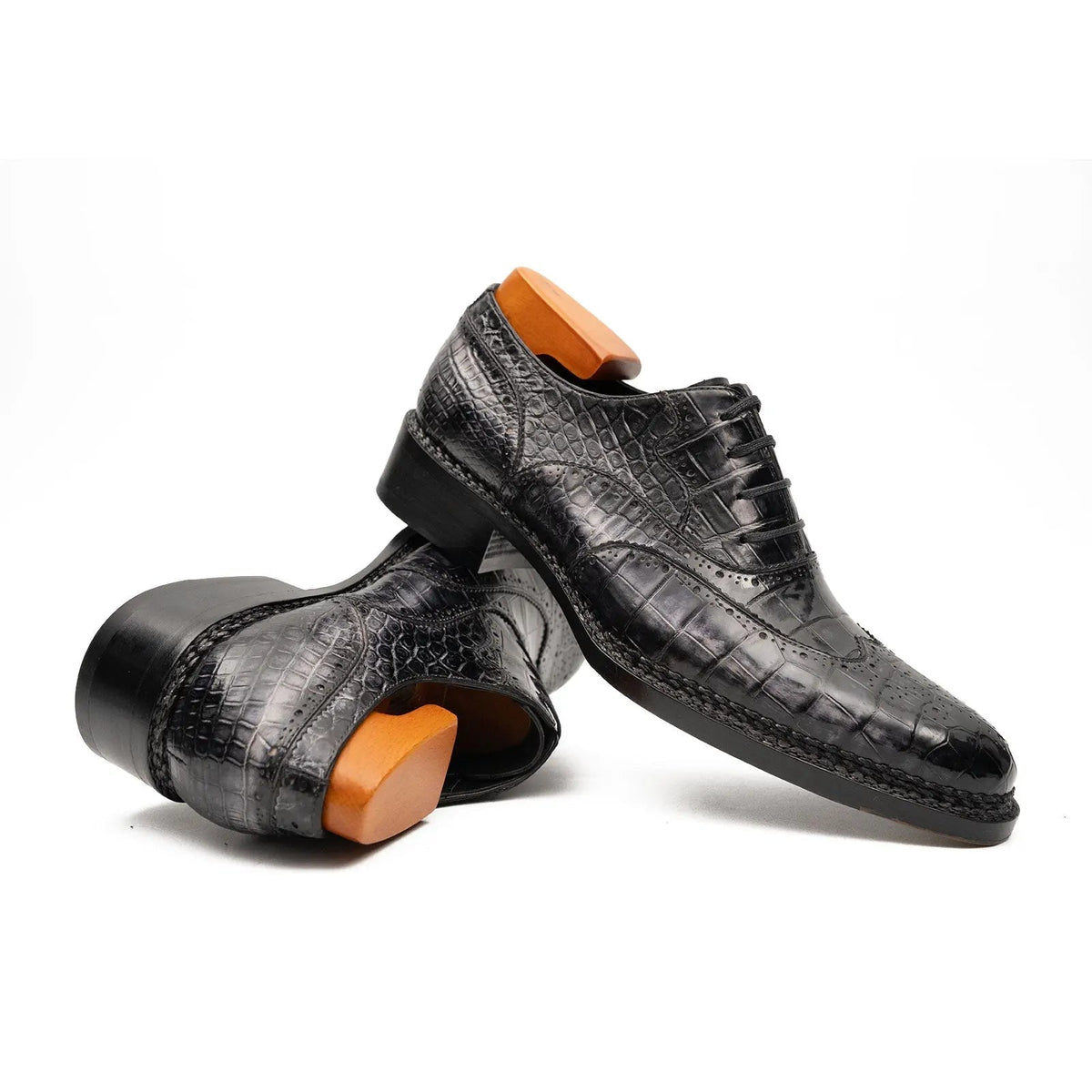 Charcoal Gray-Black Textured Lace-Up Dress Shoe