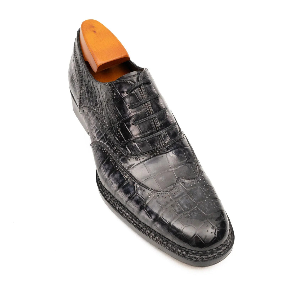 Charcoal Gray-Black Textured Lace-Up Dress Shoe