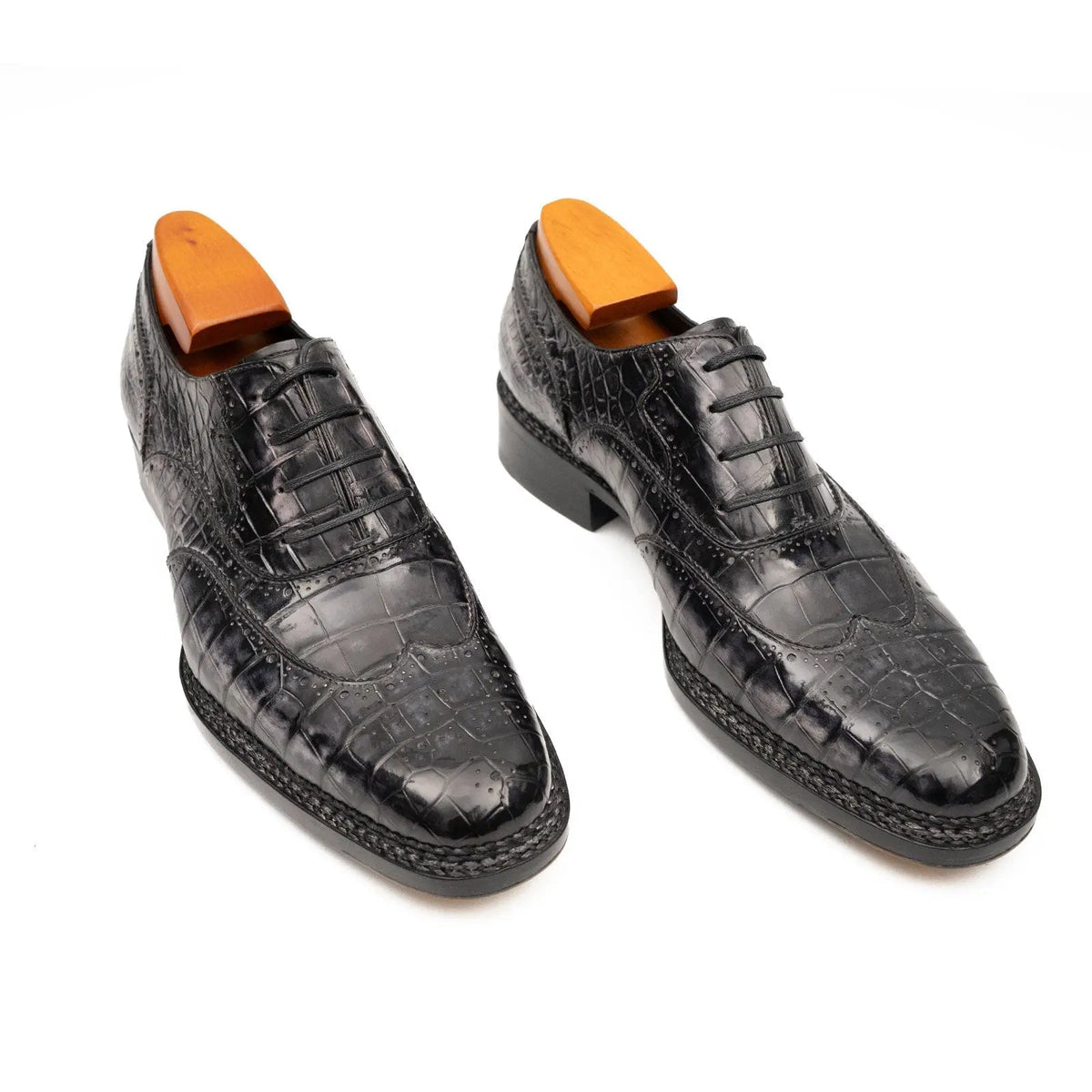 Charcoal Gray-Black Textured Lace-Up Dress Shoe