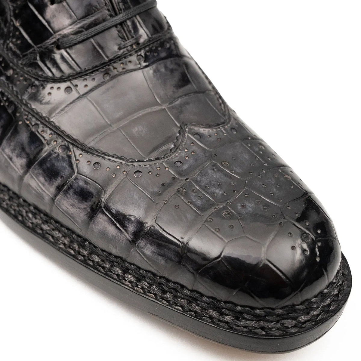 Charcoal Gray-Black Textured Lace-Up Dress Shoe