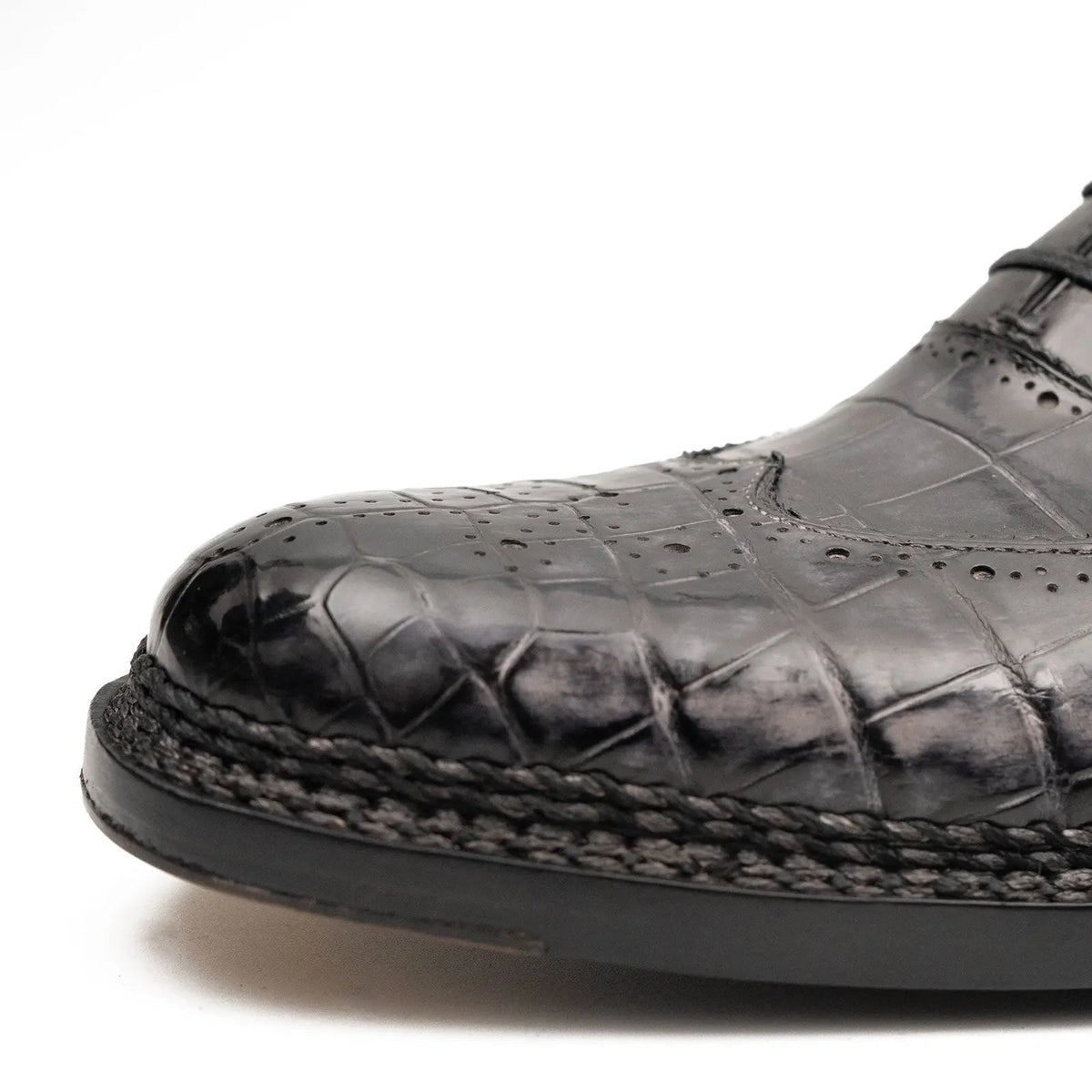 Charcoal Gray-Black Textured Lace-Up Dress Shoe