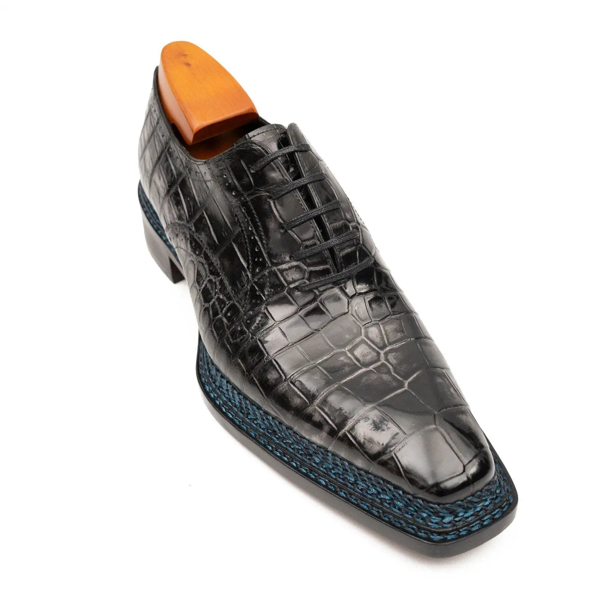Gray-Black Textured Lace-Up Dress Shoe