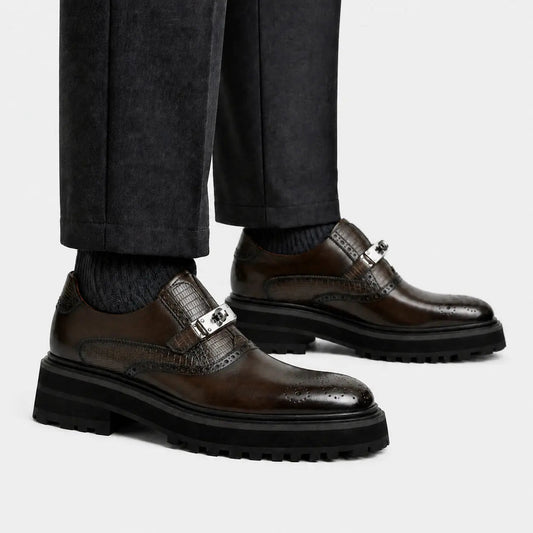 Dark Brown Lug Sole Single Buckle Monk Shoe
