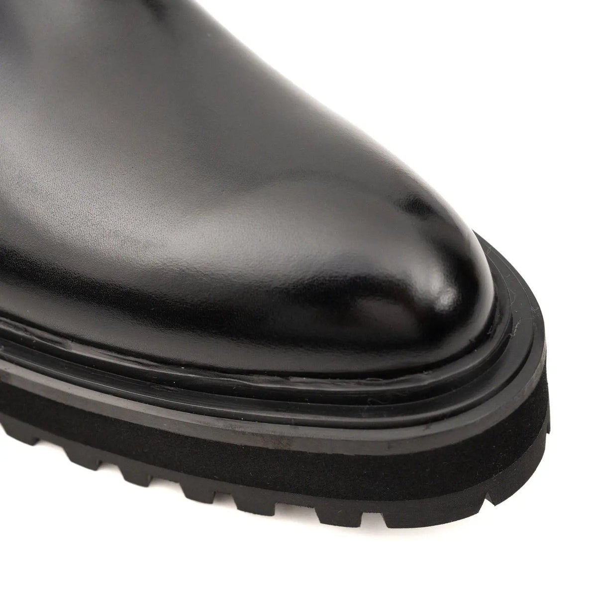 Black Lug Sole Chelsea Ankle Boot with Rear Pull Tab