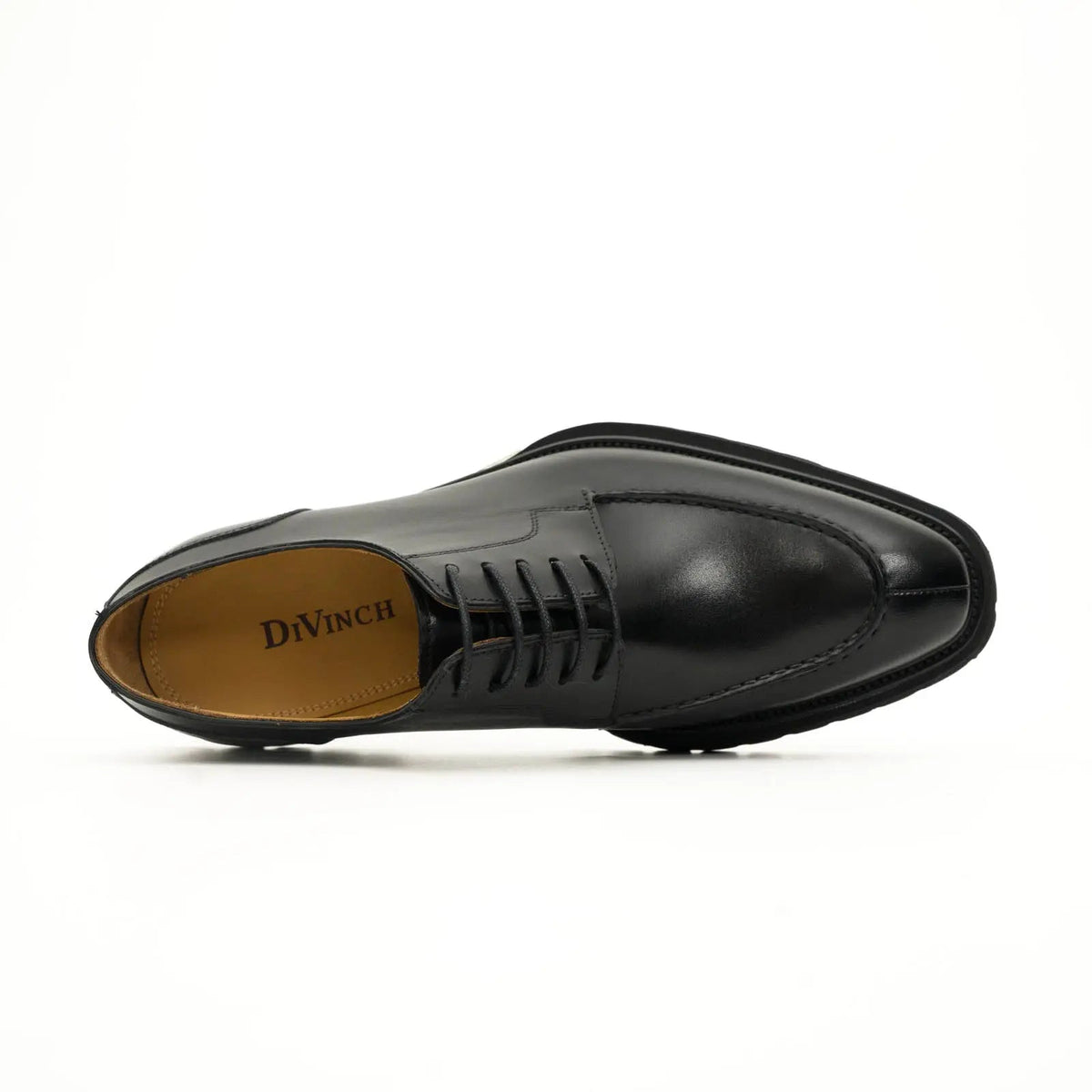 Black Calfskin Apron-Toe Derby Shoes with Lug Sole