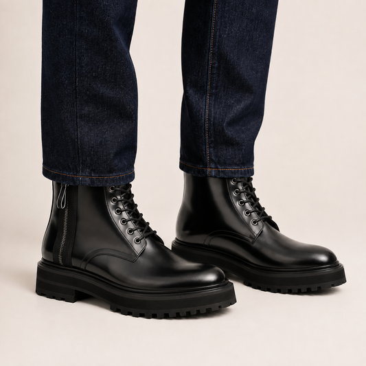 Black Lug Sole Lace-Up Ankle Boot