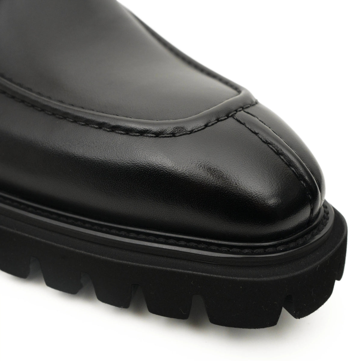 Black Apron-Toe Double Monk Strap Shoes with Lug Sole
