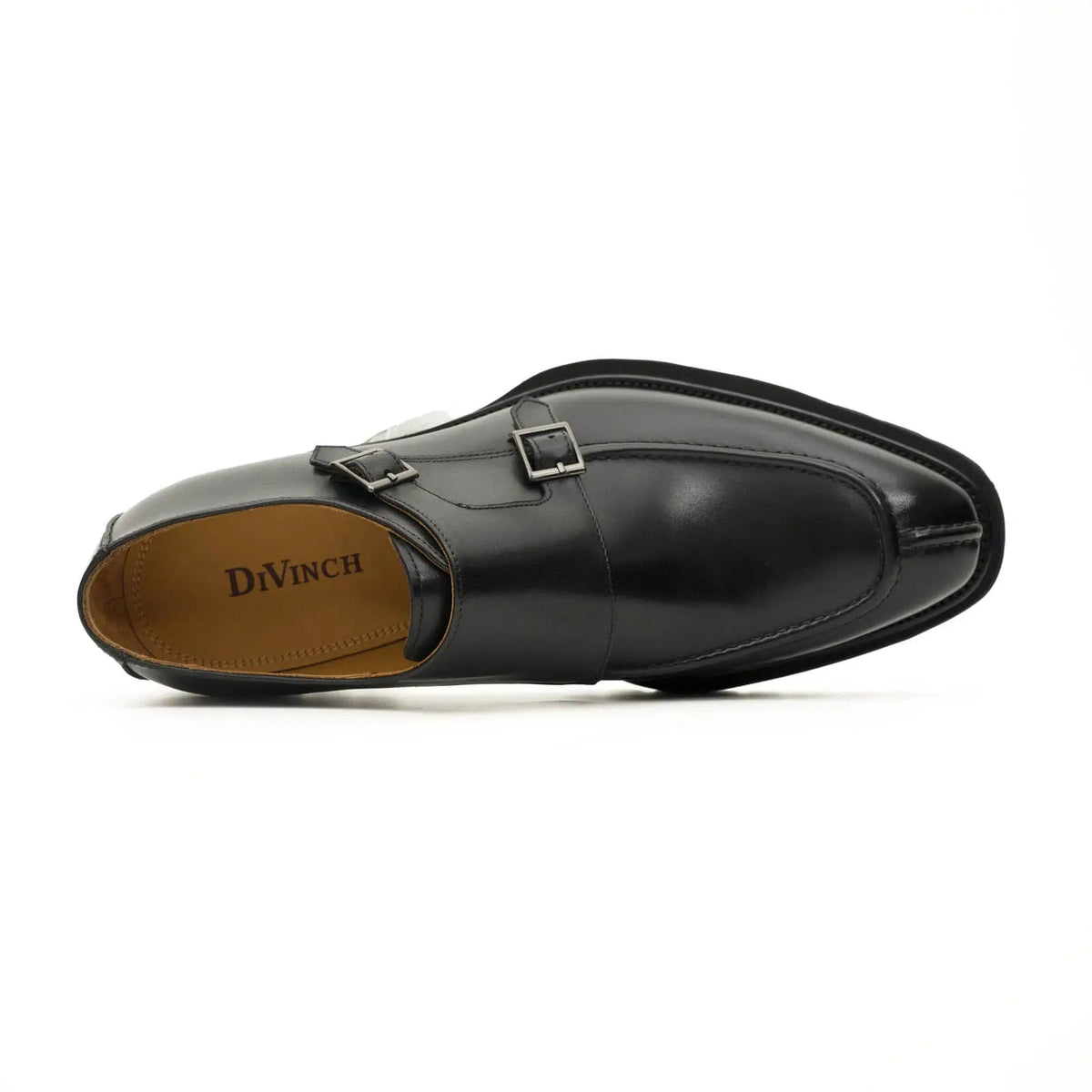 Black Apron-Toe Double Monk Strap Shoes with Lug Sole