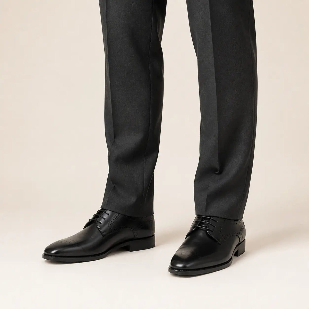 Black Square-Toe Oxfords with Perforated Collar Trim