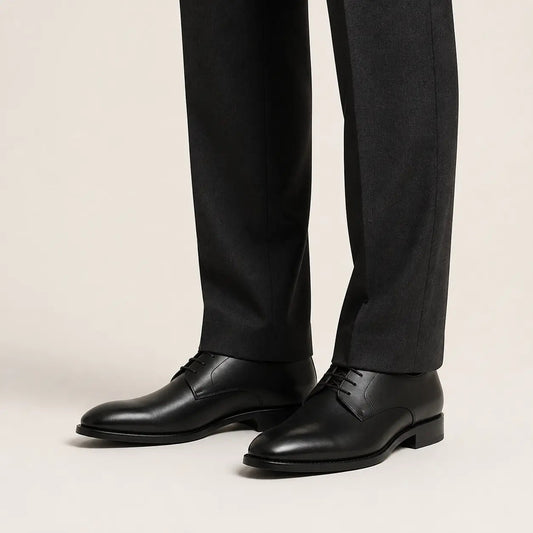 Dark Plain-Toe Derby Shoes with Polished Finish