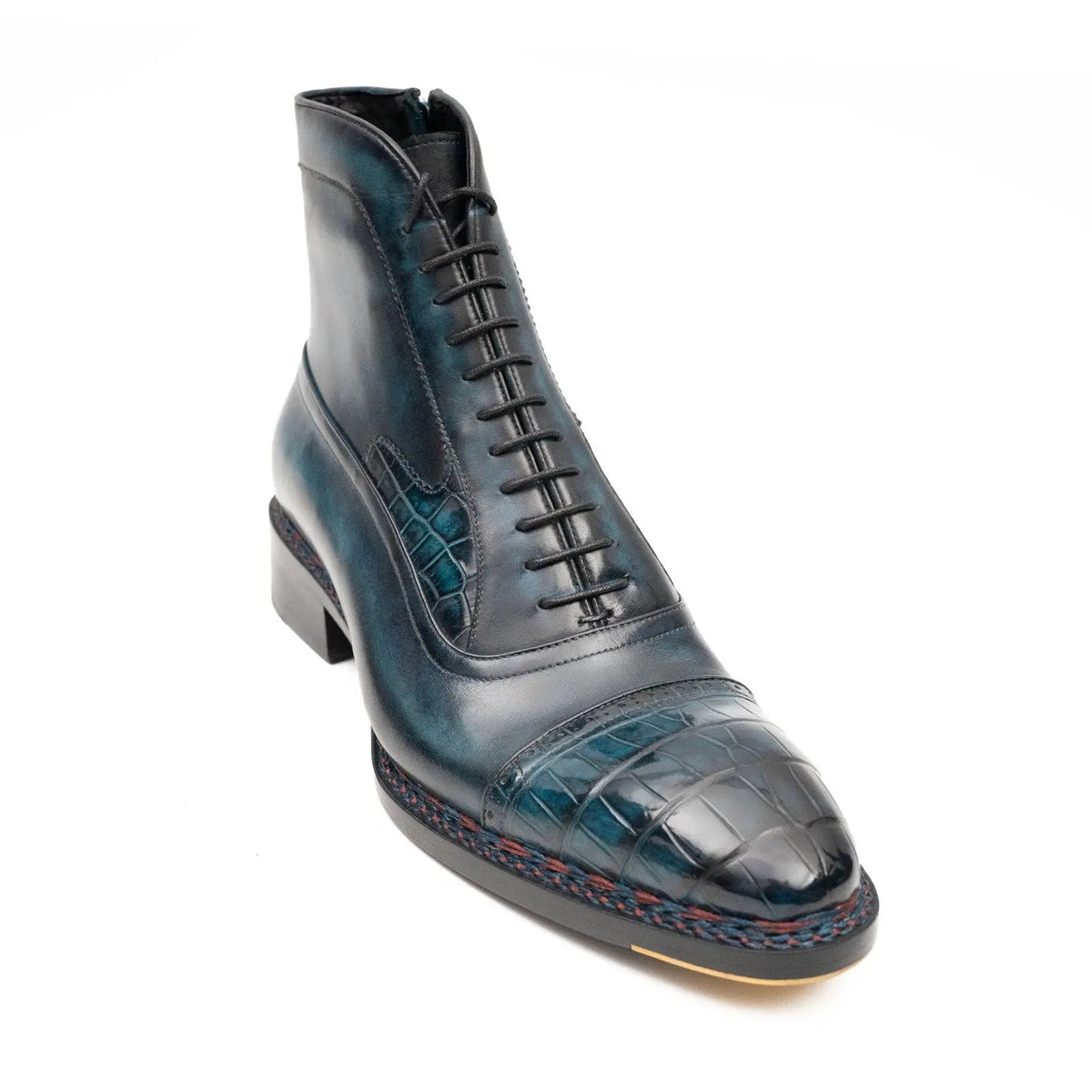 Dark Blue-Black Textured Cap-Toe Ankle Boot