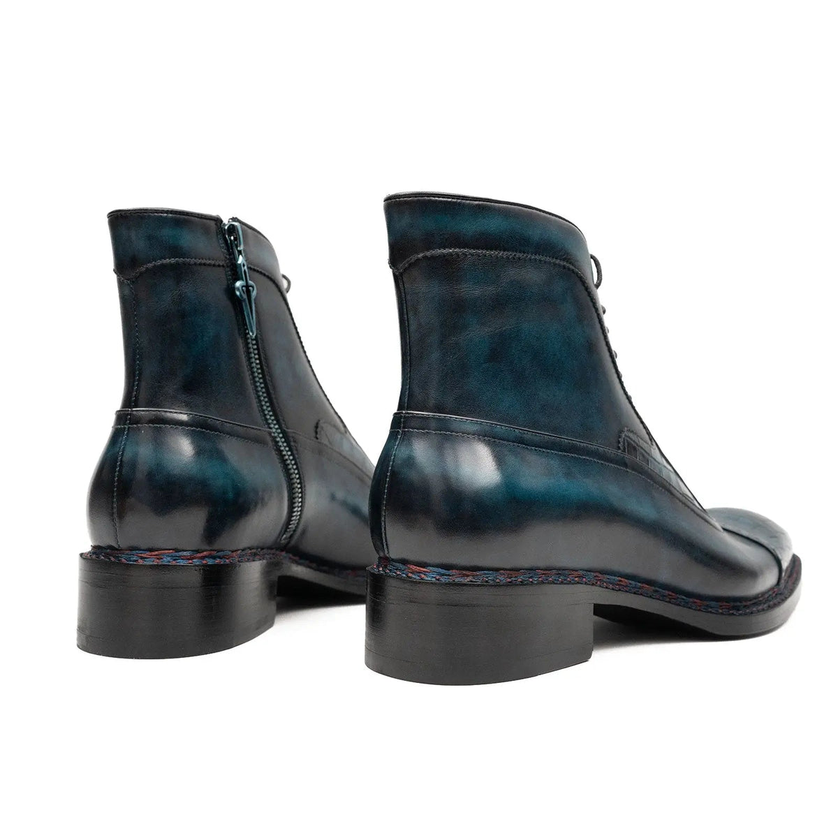 Dark Blue-Black Textured Cap-Toe Ankle Boot