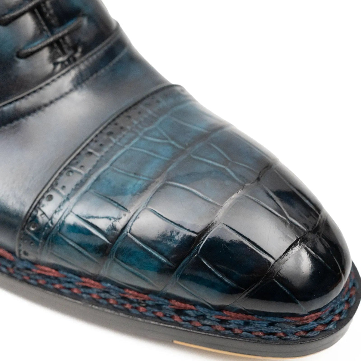 Dark Blue-Black Textured Cap-Toe Ankle Boot