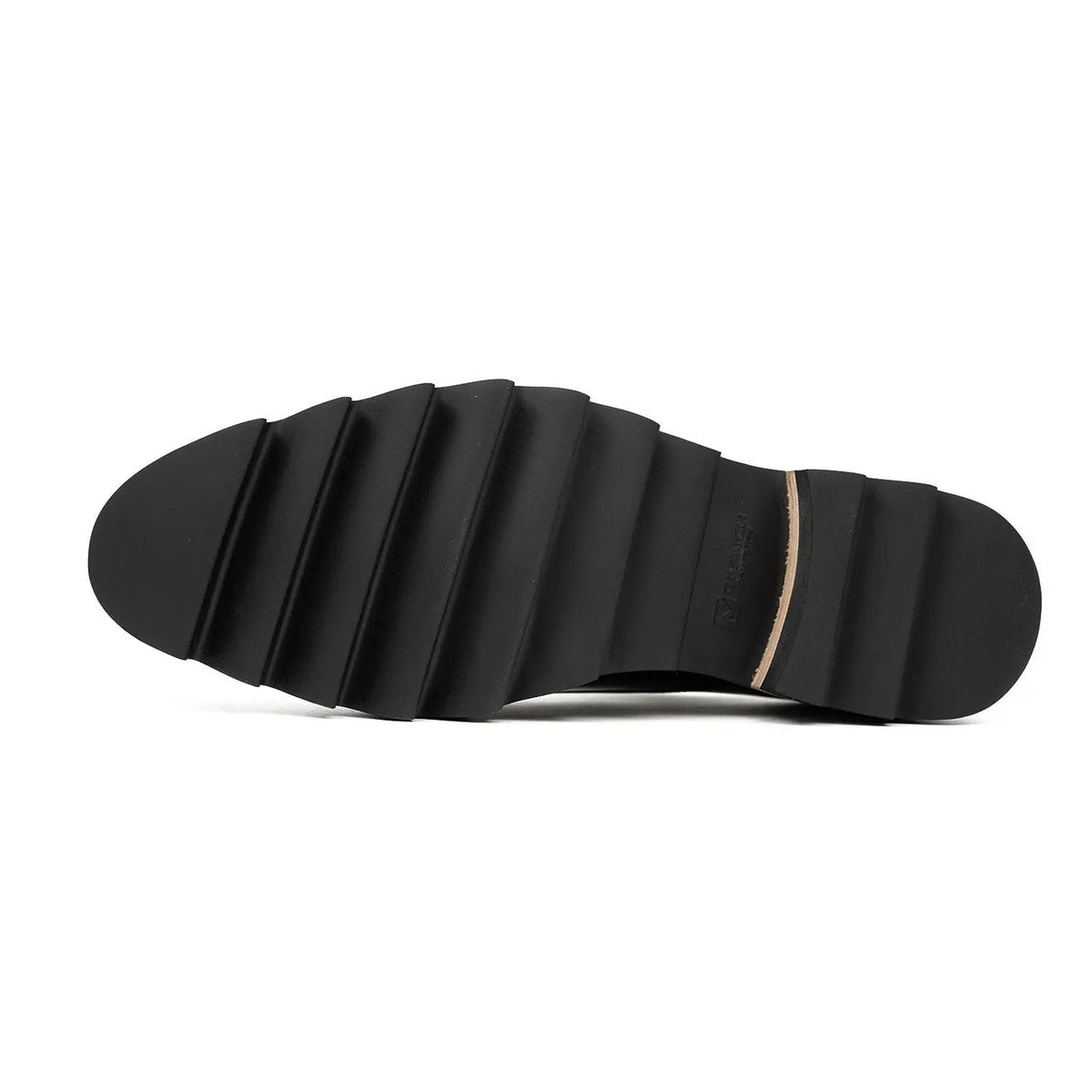 Dark Blue Single Monk Shoes with Brown-Band Ridged Sole