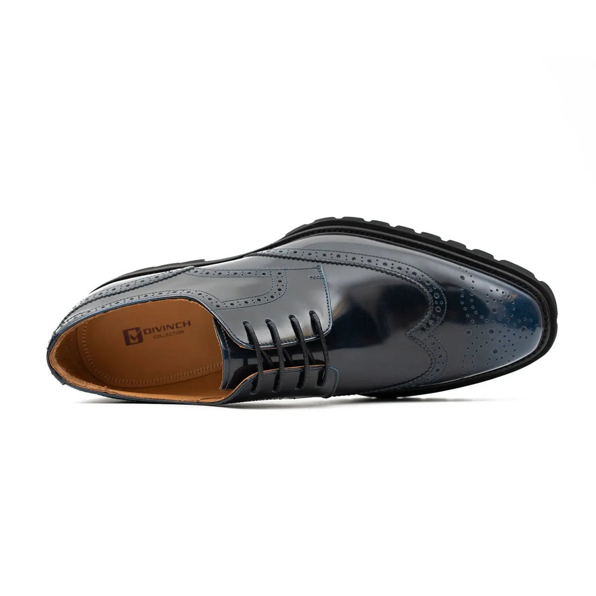 Dark Blue Wingtip Derby Shoes with Lug Sole