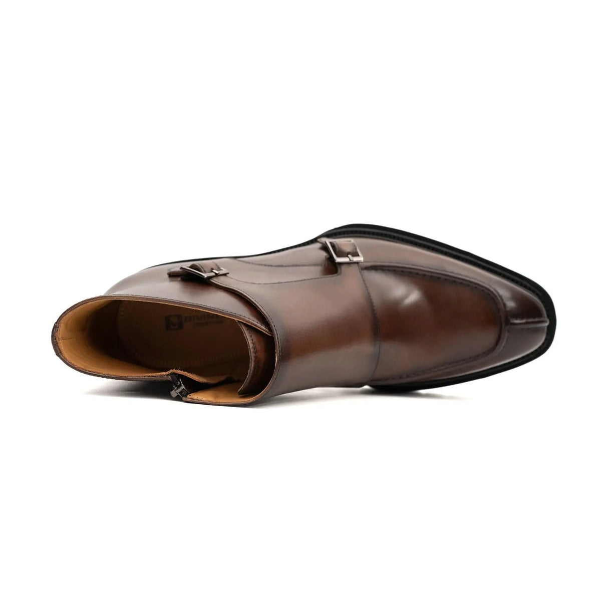 Brown Lug Sole Double Buckle Monk Ankle Boot