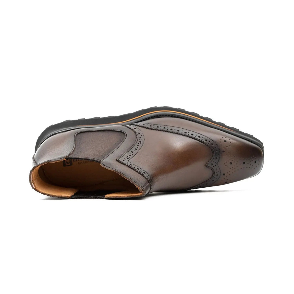 Brown Wingtip Chelsea Boots with Brown-Edge Lug Sole