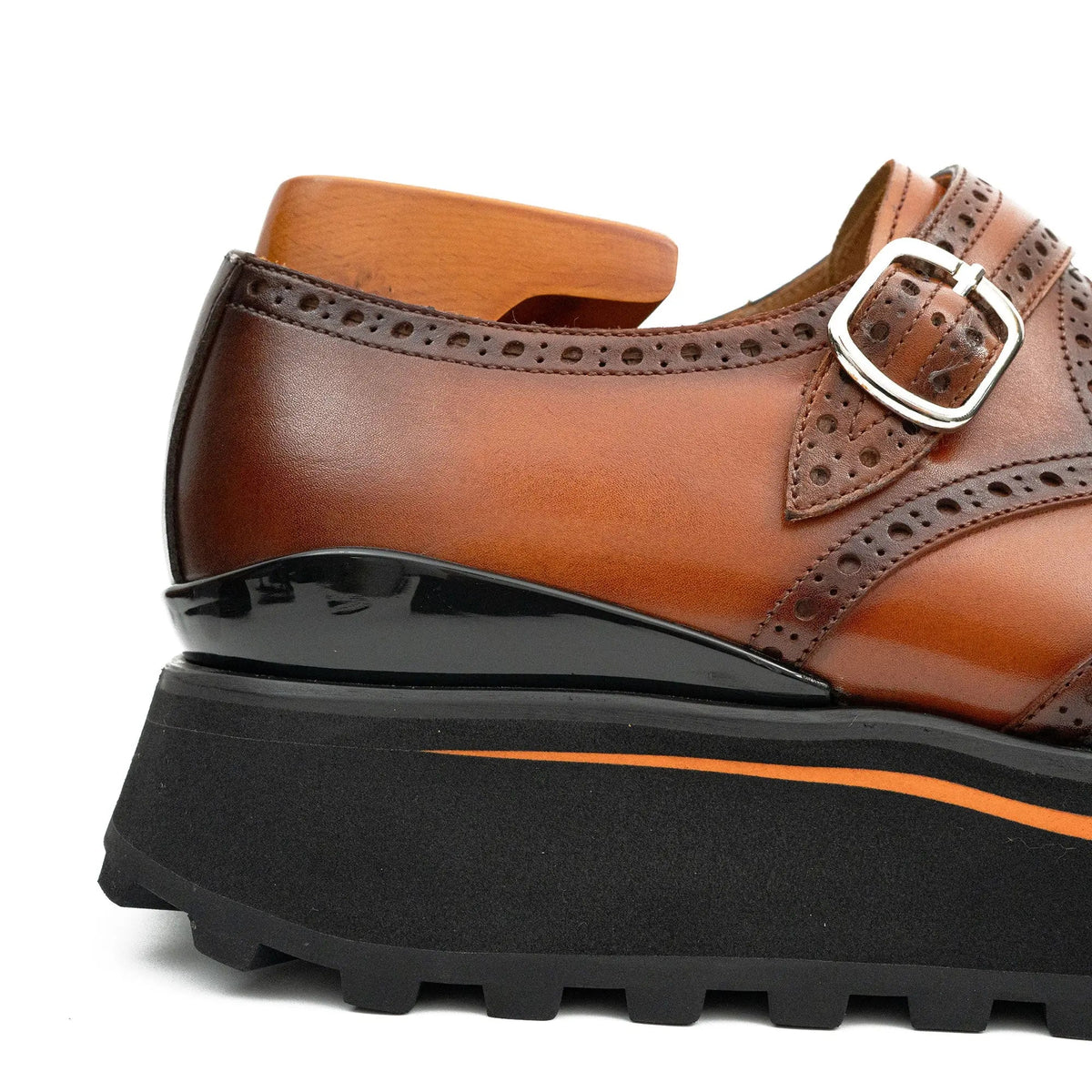 Cognac Brown Wingtip Monk Shoe with Dark Toe