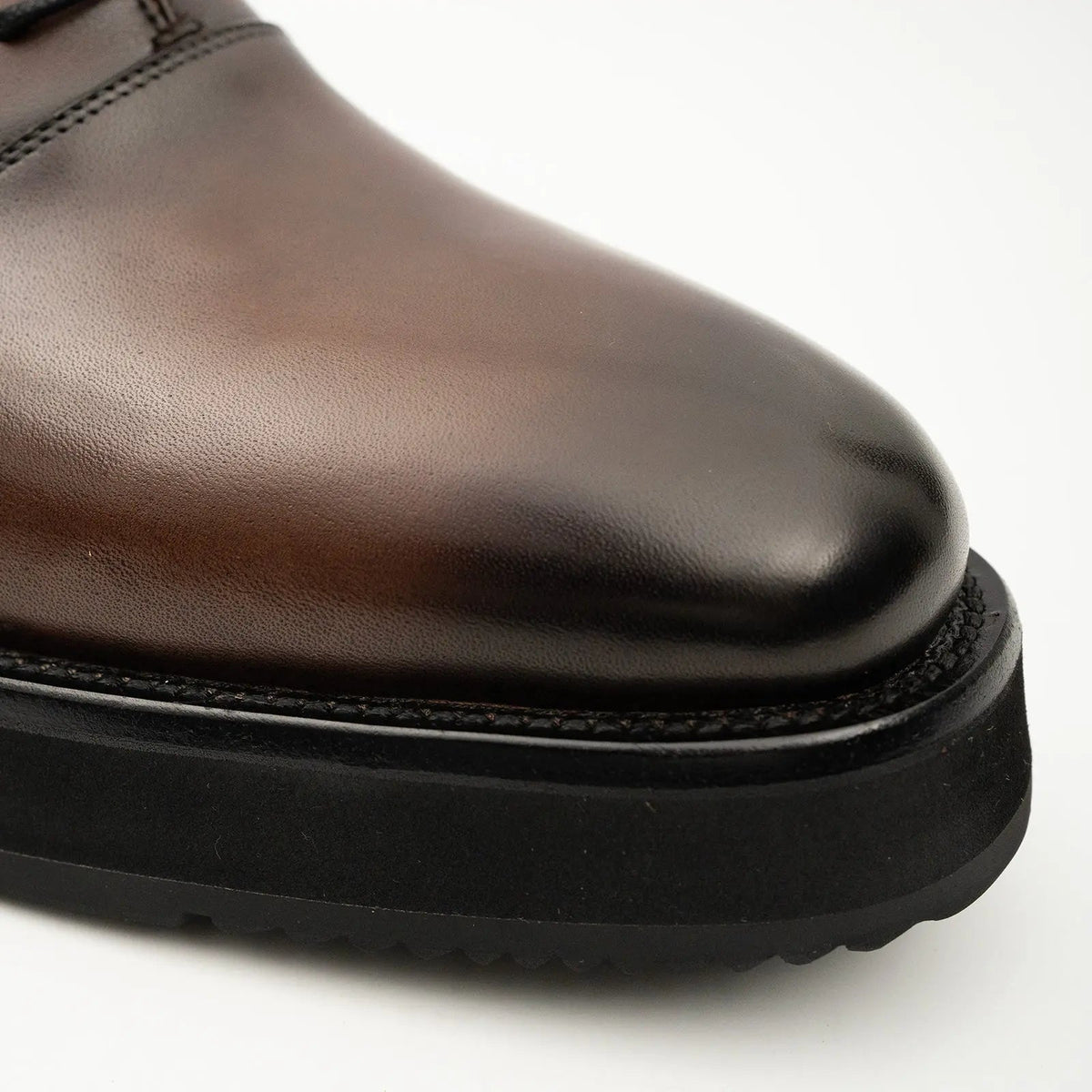 Brown Platform Plain-Toe Lace-Up Shoe