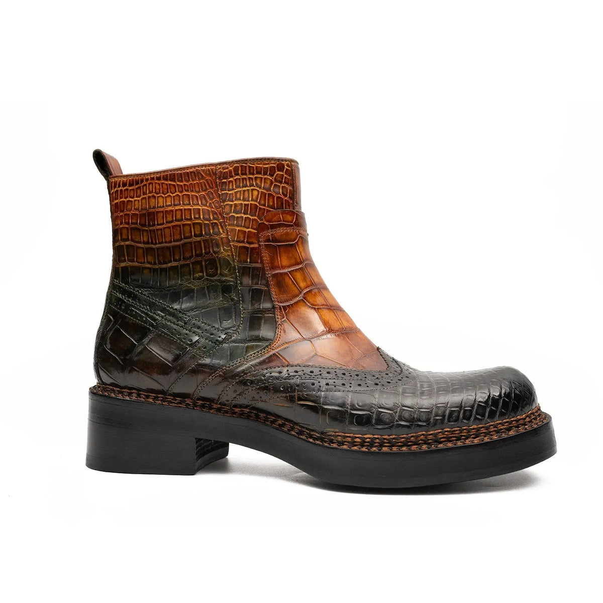 Two-Tone Textured Side-Zip Ankle Boot