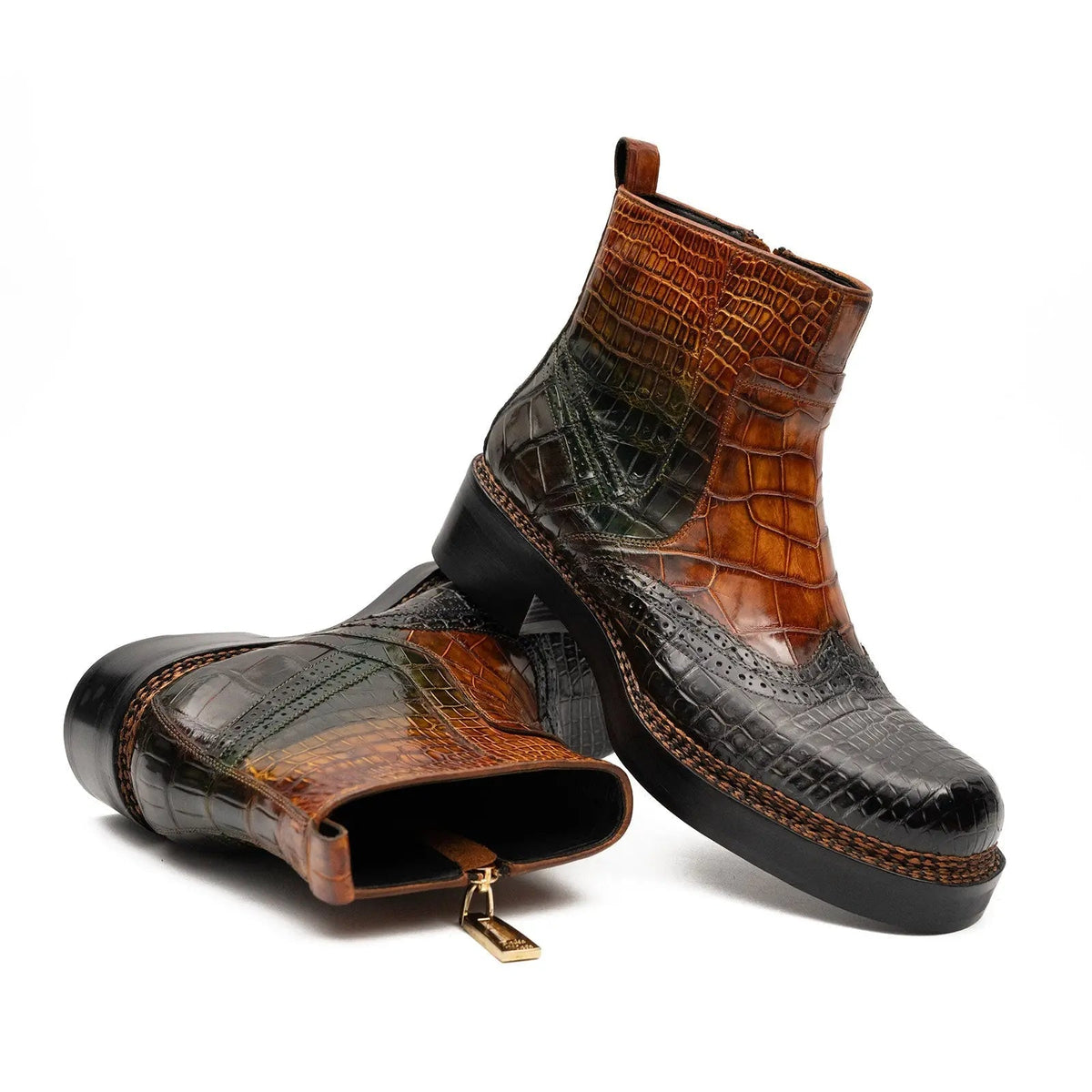 Two-Tone Textured Side-Zip Ankle Boot