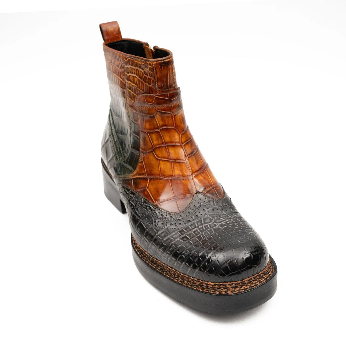 Two-Tone Textured Side-Zip Ankle Boot