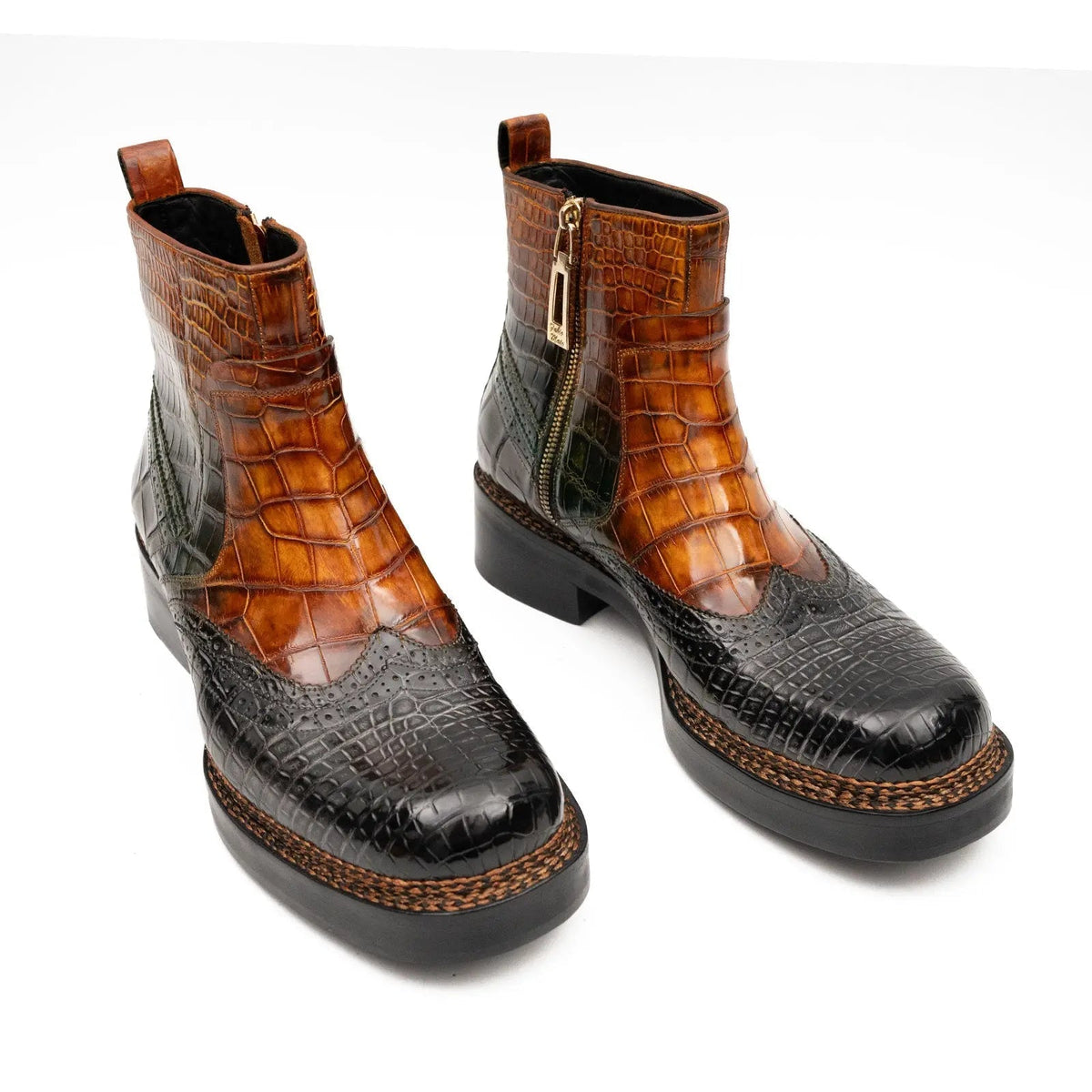 Two-Tone Textured Side-Zip Ankle Boot