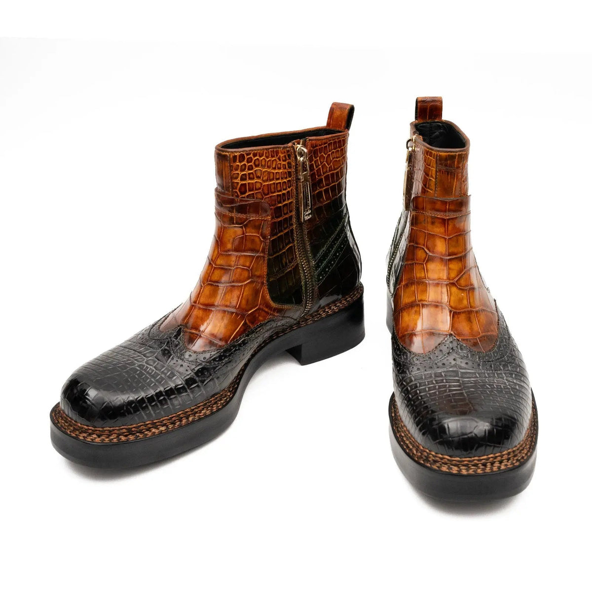 Two-Tone Textured Side-Zip Ankle Boot