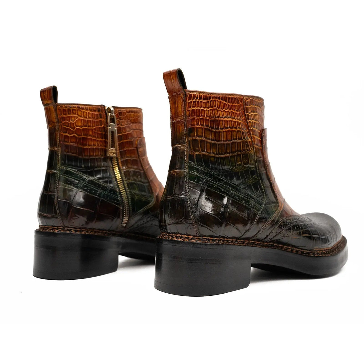 Two-Tone Textured Side-Zip Ankle Boot