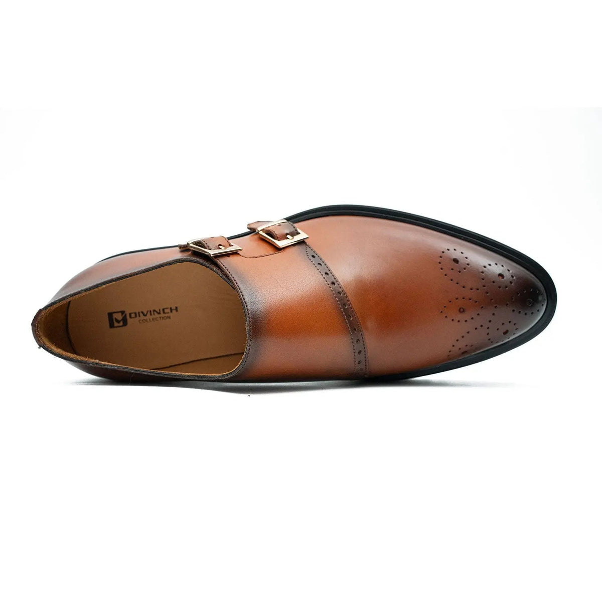 Cognac Brown Double Monk Shoe with Dark Toe