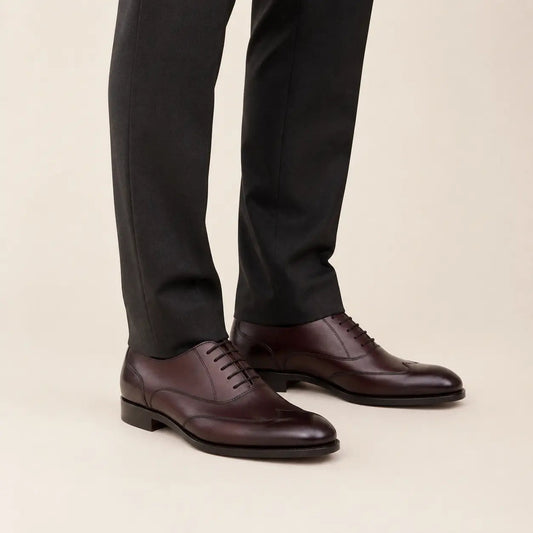 Burgundy Wingtip Oxford Shoes with Textured Quarters