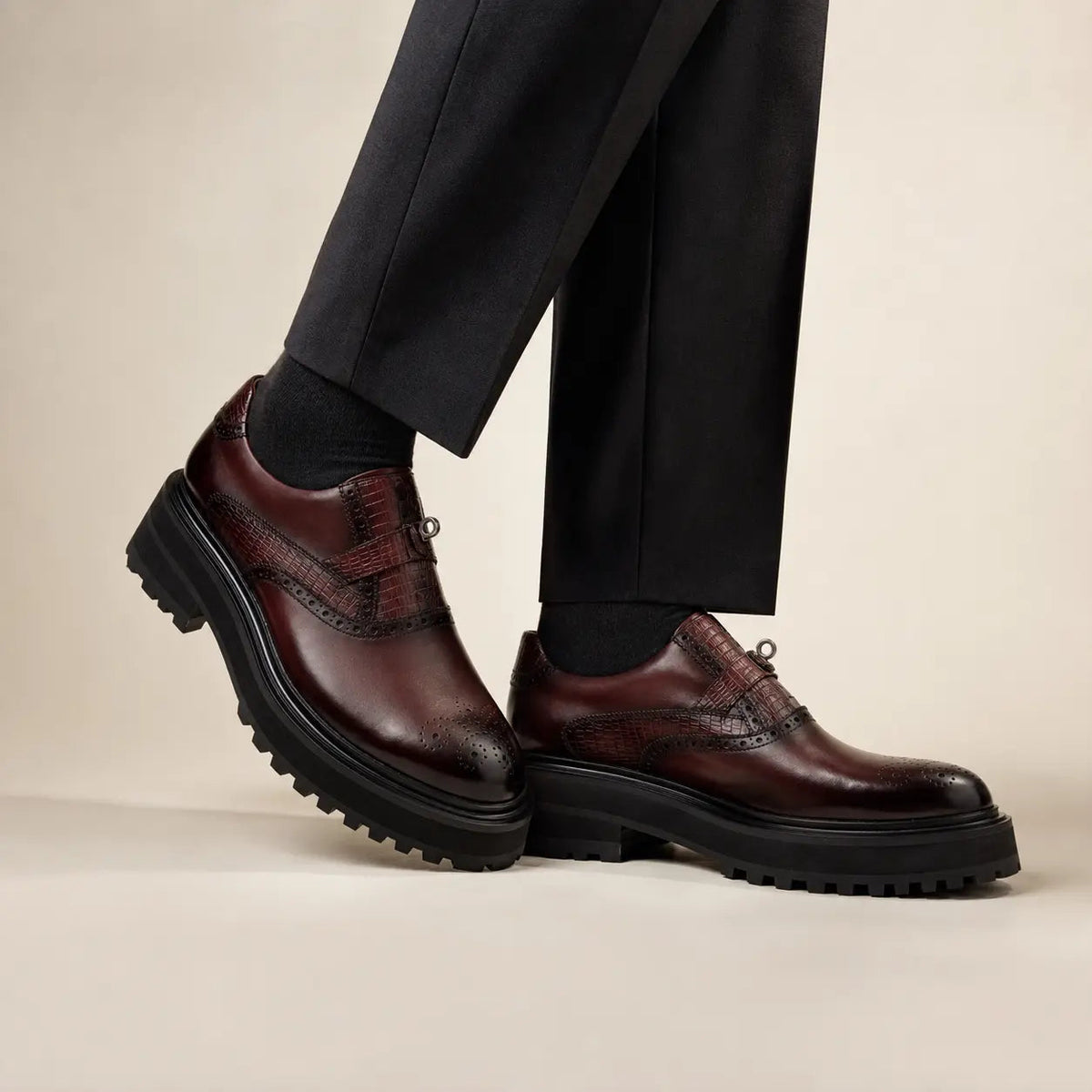 Burgundy Textured Monk Shoe with Dark Toe