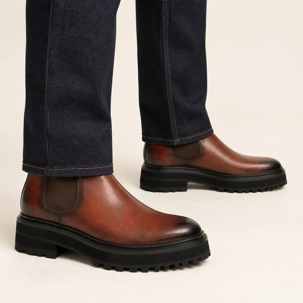 Reddish-Brown Chelsea Boot with Dark Toe
