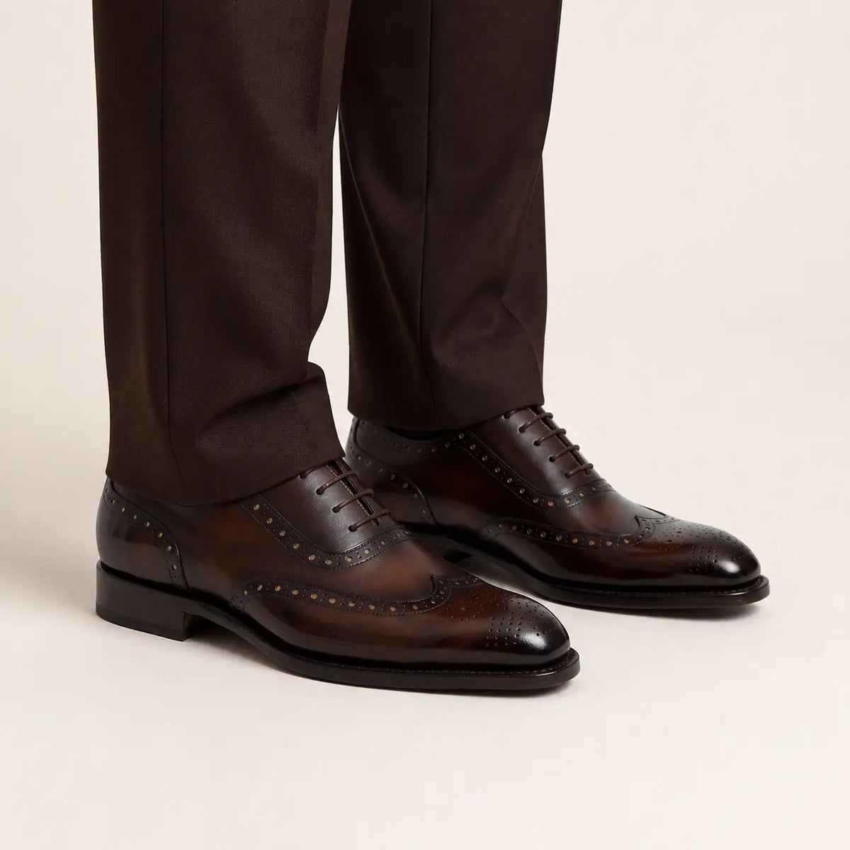 Dark Brown Elongated Wingtip Oxford Shoes