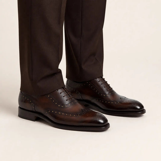 Dark Brown Elongated Wingtip Oxford Shoes