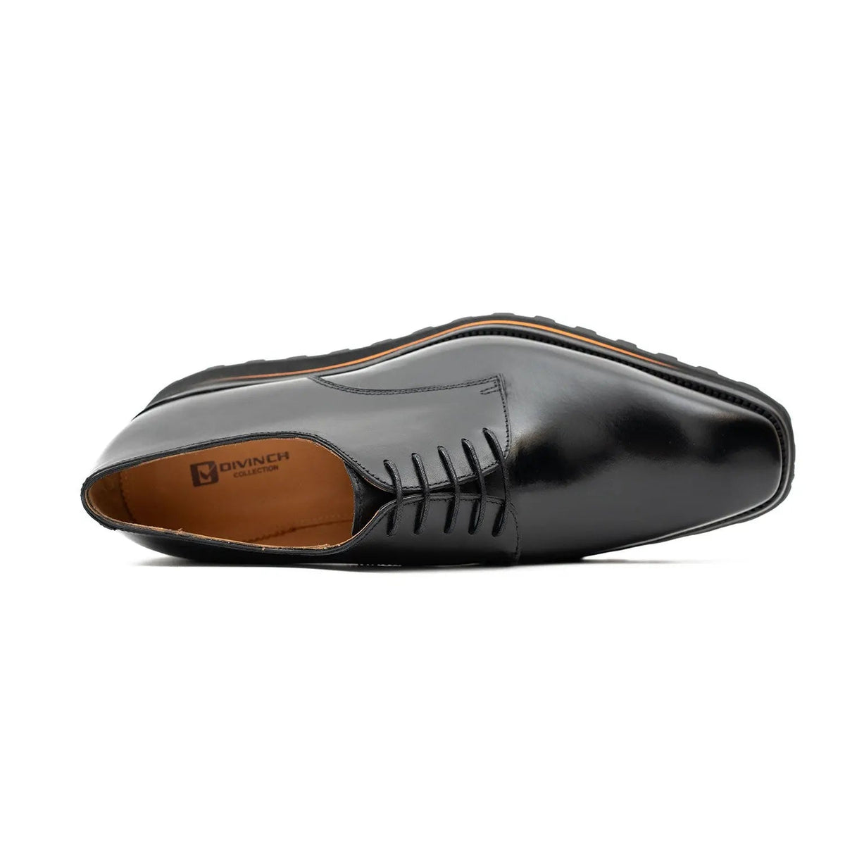 Black Plain-Toe Derby Shoes with Brown-Edge Lug Sole