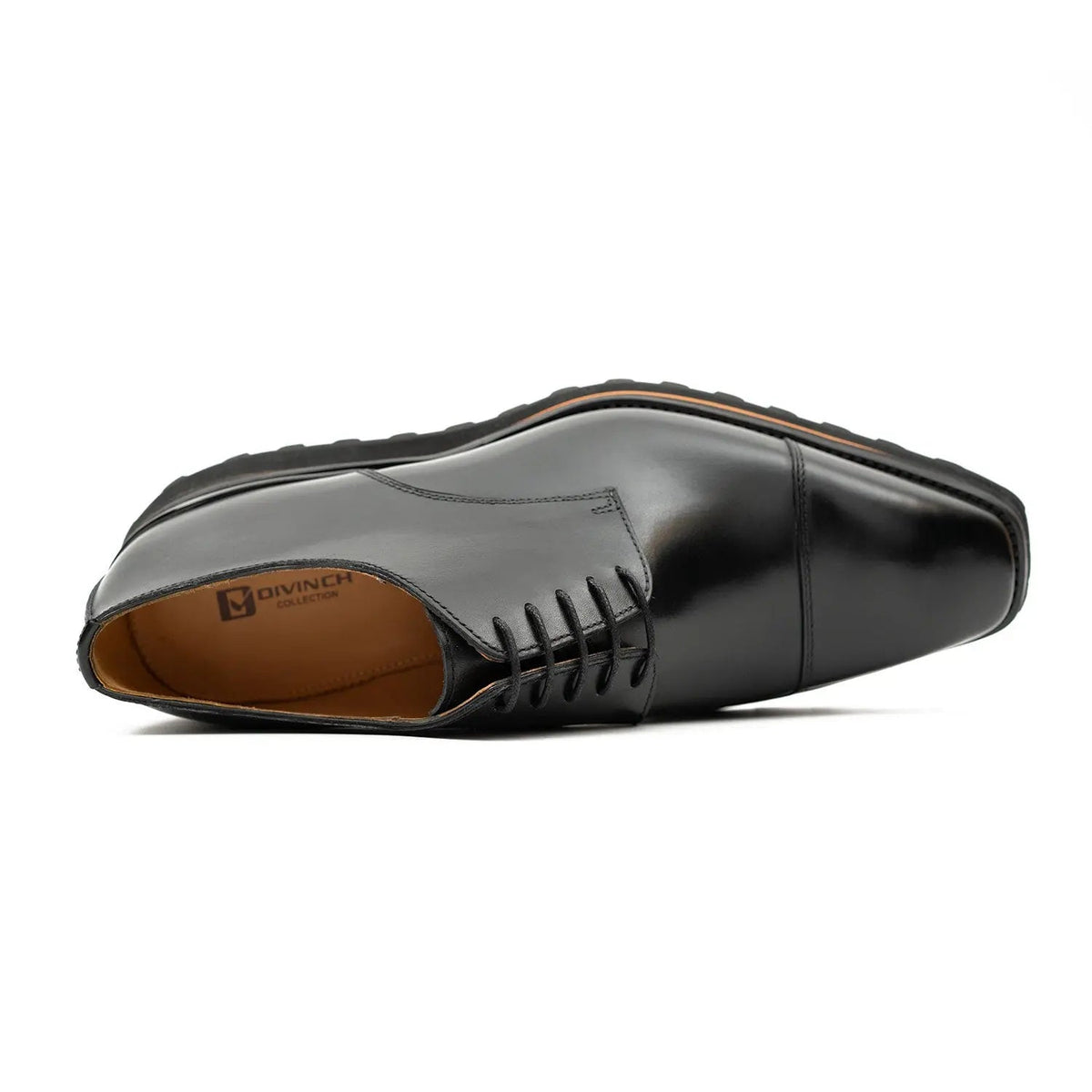 Black Cap-Toe Derby Shoes with Brown-Edge Lug Sole