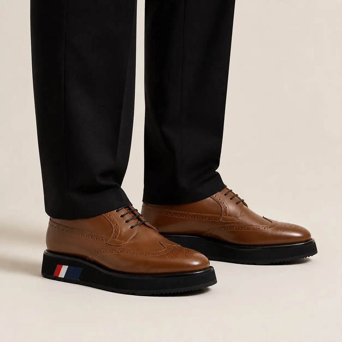 Tan Brown Platform Wingtip Derby Shoe