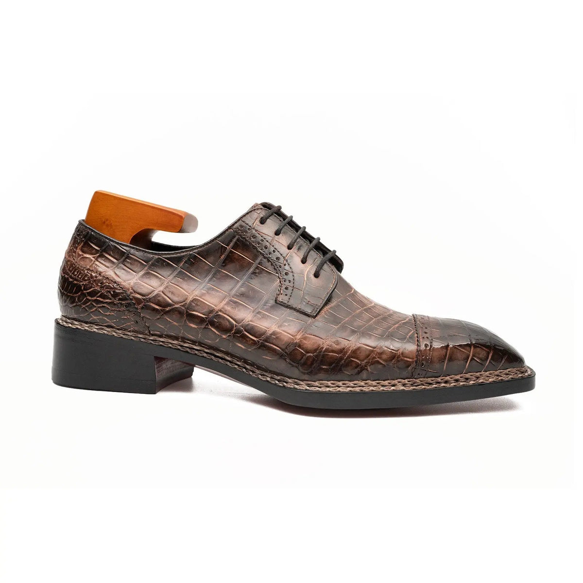 Brown Textured Derby Shoe with Dark Toe