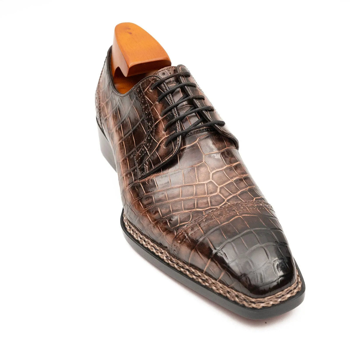 Brown Textured Derby Shoe with Dark Toe