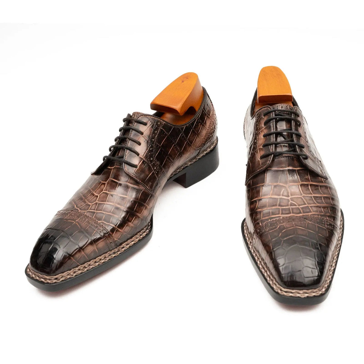 Brown Textured Derby Shoe with Dark Toe