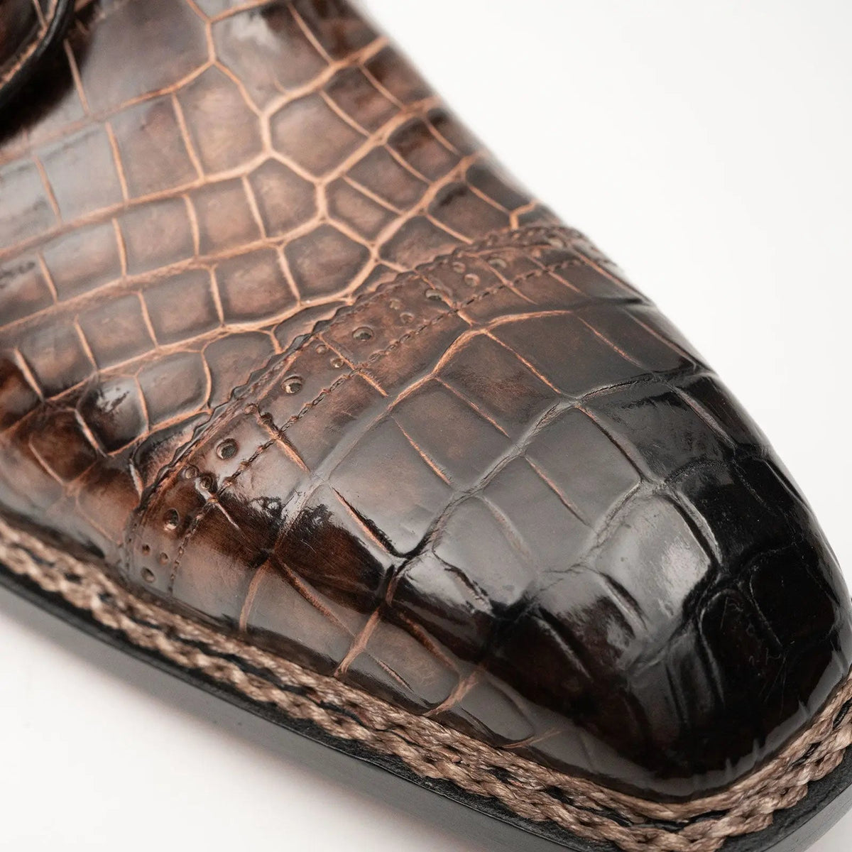 Brown Textured Derby Shoe with Dark Toe